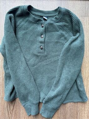 Forest Green Waffle Knit Women's Henley